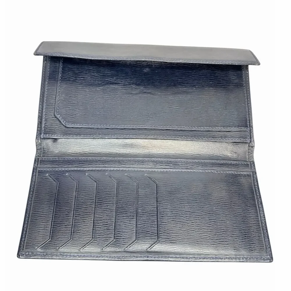 Authentic Christian Dior Vintage Navy Blue Textured Leather Long Wallet Spain